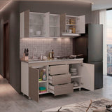 Cocina Lumina Blanco Positano 150x210cm con Mesón de Acero Inoxidable Lado Izquierda y con Estufa