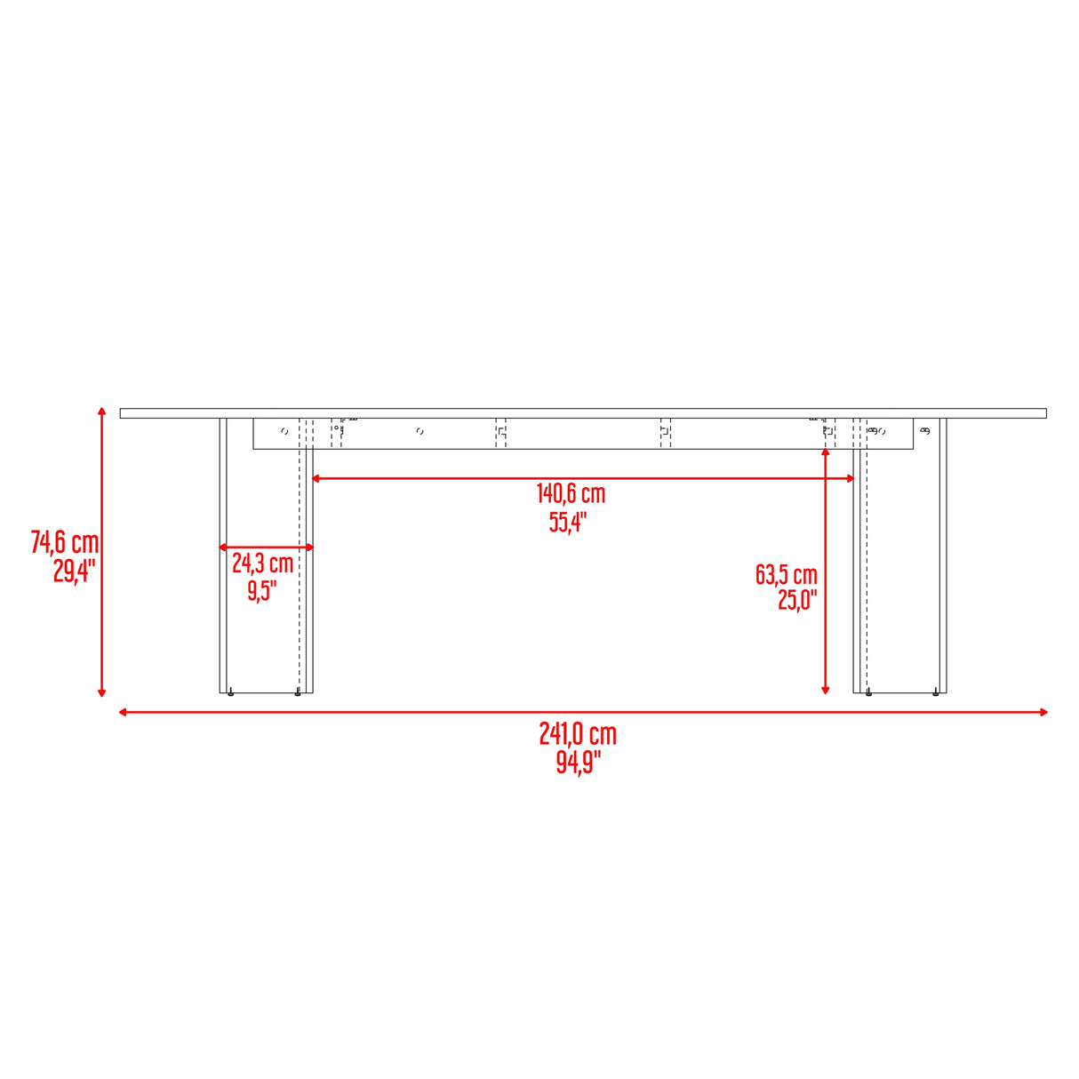 Mesa de Comedor Ted Fresno Europeo 241x74.6cm de Ocho Puestos sin Sillas y con Patas