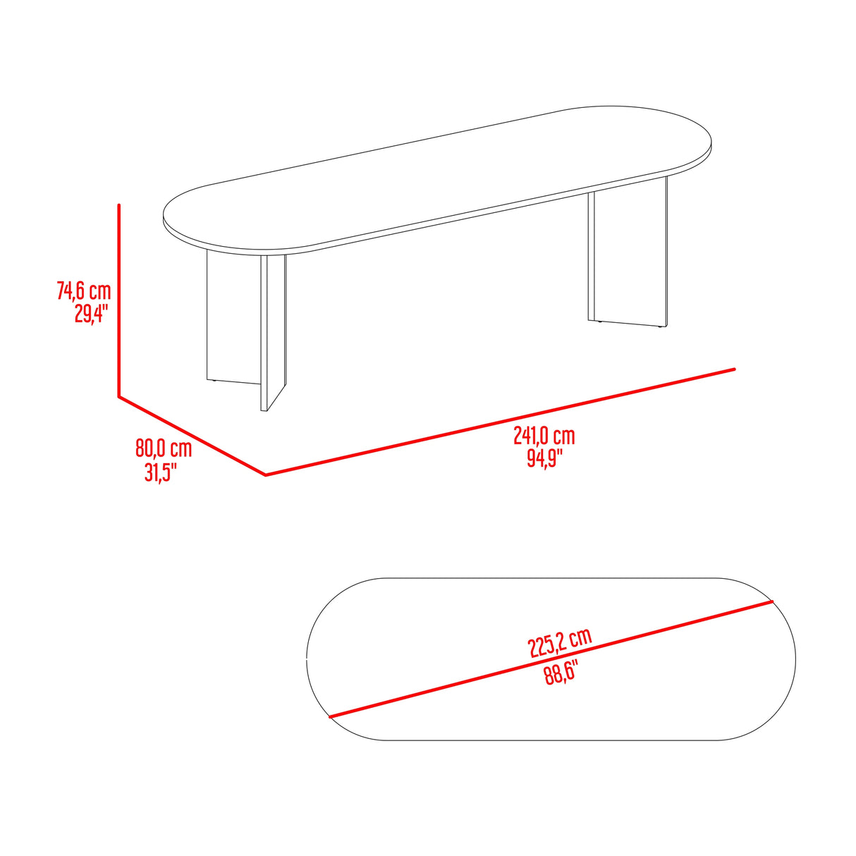 Mesa de Comedor Ted Fresno Europeo 241x74.6cm de Ocho Puestos sin Sillas y con Patas
