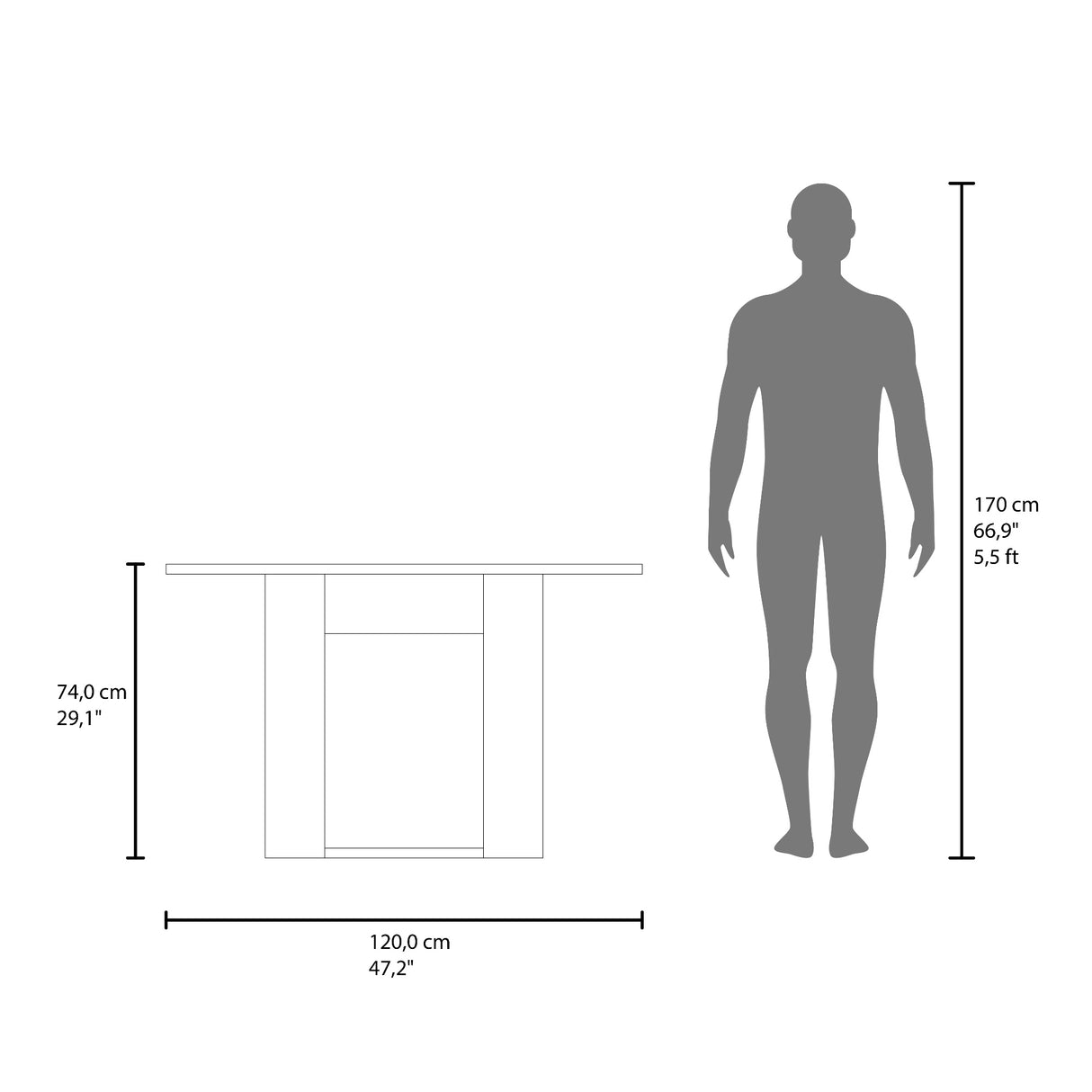 Mesa de Comedor Volterra Positano 120x74cm de Cuatro Puestos sin Sillas y con Patas