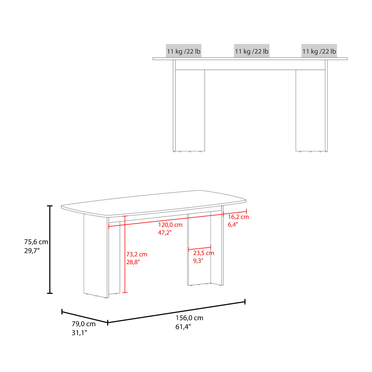 Mesa de Comedor Bangkok Avellana 156x75.6cm de Cuatro Puestos sin Sillas y con Patas