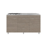Mueble Inferior de Cocina Lumina Blanco Positano 150x84.5cm con Mesón de Acero Inoxidable Lado Derecho y con Estufa