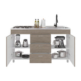 Mueble Inferior de Cocina Lumina Blanco Positano 150x84.5cm con Mesón de Acero Inoxidable Lado Derecho y con Estufa