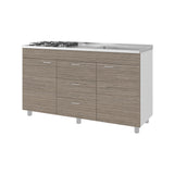 Mueble Inferior de Cocina Lumina Blanco Positano 150x84.5cm con Mesón de Acero Inoxidable Lado Derecho y con Estufa