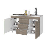Mueble Inferior de Cocina Lumina Blanco Positano 150x84.5cm con Mesón de Acero Inoxidable Lado Derecho y con Estufa