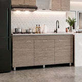 Mueble Inferior de Cocina Lumina Blanco Positano 150x84.5cm con Mesón de Acero Inoxidable Lado Derecho y con Estufa