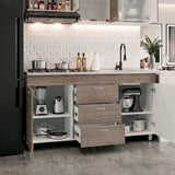 Mueble Inferior de Cocina Lumina Blanco Positano 150x84.5cm con Mesón de Acero Inoxidable Lado Derecho y con Estufa