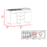 Mueble Inferior de Cocina Lumina Blanco Positano 150x84.5cm con Mesón de Acero Inoxidable Lado Derecho y con Estufa