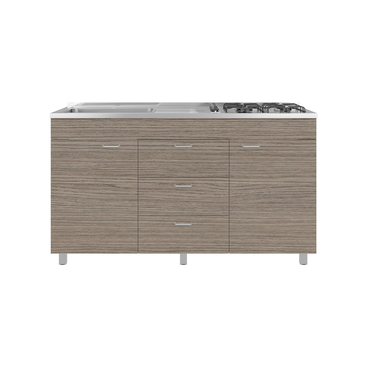 Mueble Inferior de Cocina Lumina Blanco Positano 150x84.5cm con Mesón de Acero Inoxidable Lado Izquierdo y con Estufa