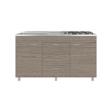 Mueble Inferior de Cocina Lumina Blanco Positano 150x84.5cm con Mesón de Acero Inoxidable Lado Izquierdo y con Estufa