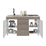 Mueble Inferior de Cocina Lumina Blanco Positano 150x84.5cm con Mesón de Acero Inoxidable Lado Izquierdo y con Estufa