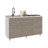 Mueble Inferior de Cocina Lumina Blanco Positano 150x84.5cm con Mesón de Acero Inoxidable Lado Izquierdo y con Estufa
