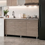 Mueble Inferior de Cocina Lumina Blanco Positano 150x84.5cm con Mesón de Acero Inoxidable Lado Izquierdo y con Estufa