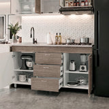 Mueble Inferior de Cocina Lumina Blanco Positano 150x84.5cm con Mesón de Acero Inoxidable Lado Izquierdo y con Estufa
