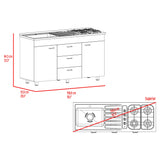 Mueble Inferior de Cocina Lumina Blanco Positano 150x84.5cm con Mesón de Acero Inoxidable Lado Izquierdo y con Estufa