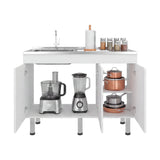 Mueble Inferior de Cocina Oceana Blanco 120x90cm con Mesón de Acero Inoxidable Lado Izquierdo y sin Estufa