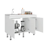Mueble Inferior de Cocina Oceana Blanco 120x90cm con Mesón de Acero Inoxidable Lado Izquierdo y sin Estufa