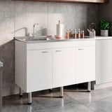 Mueble Inferior de Cocina Oceana Blanco 120x90cm con Mesón de Acero Inoxidable Lado Izquierdo y sin Estufa