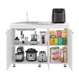 Mueble Inferior de Cocina Napoles Blanco 120x90cm con Mesón de Acero Inoxidable Lado Izquierdo y sin Estufa