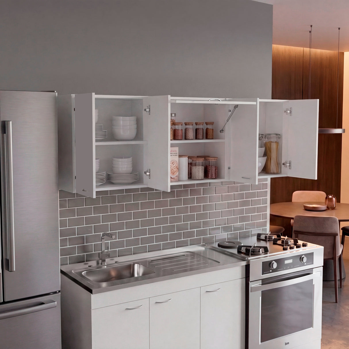 Mueble Superior de Cocina Oceana Blanco 180x60cm con Cinco Puertas
