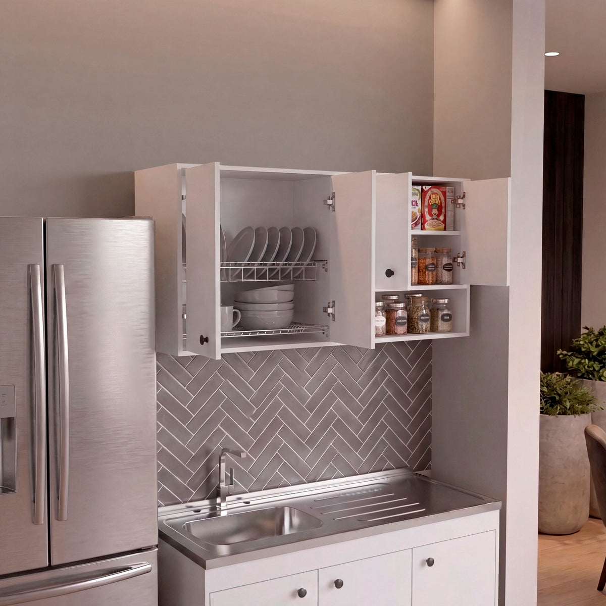 Mueble Superior de Cocina Napoles Blanco 120x60cm con Cuatro Puertas y con Locero