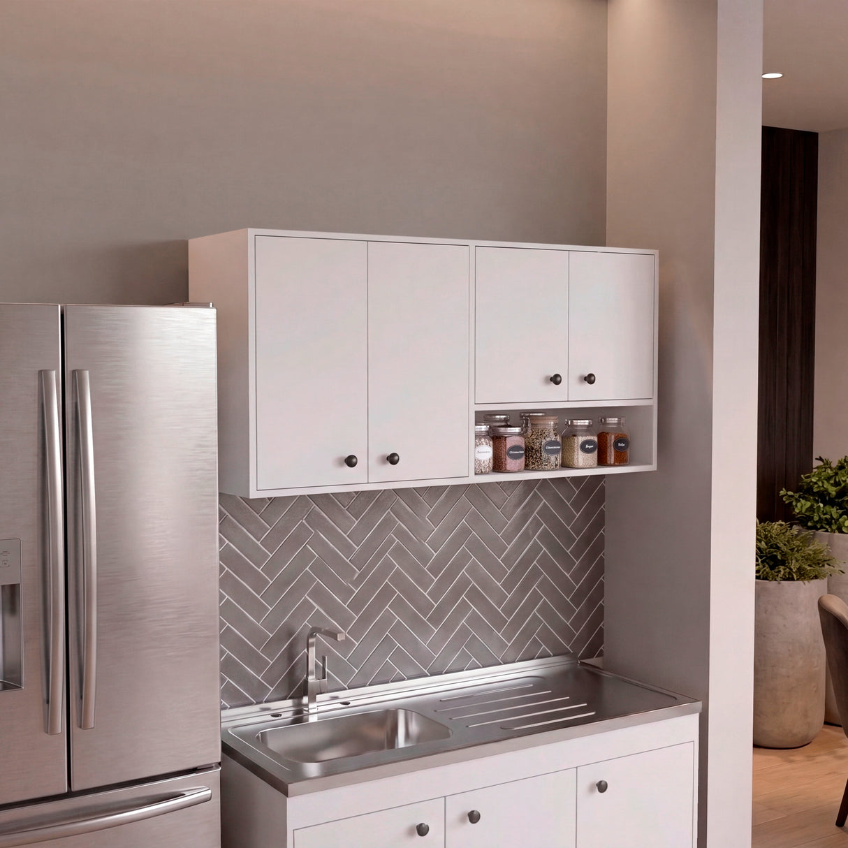 Mueble Superior de Cocina Napoles Blanco 120x60cm con Cuatro Puertas y con Locero