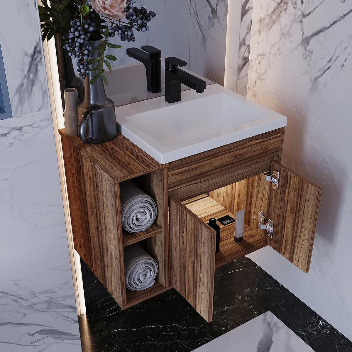 Kit Mueble con Lavamanos Oslo Gracia Sikuani y Blanco 61.8x47.4cm Individual con Dos Cajones