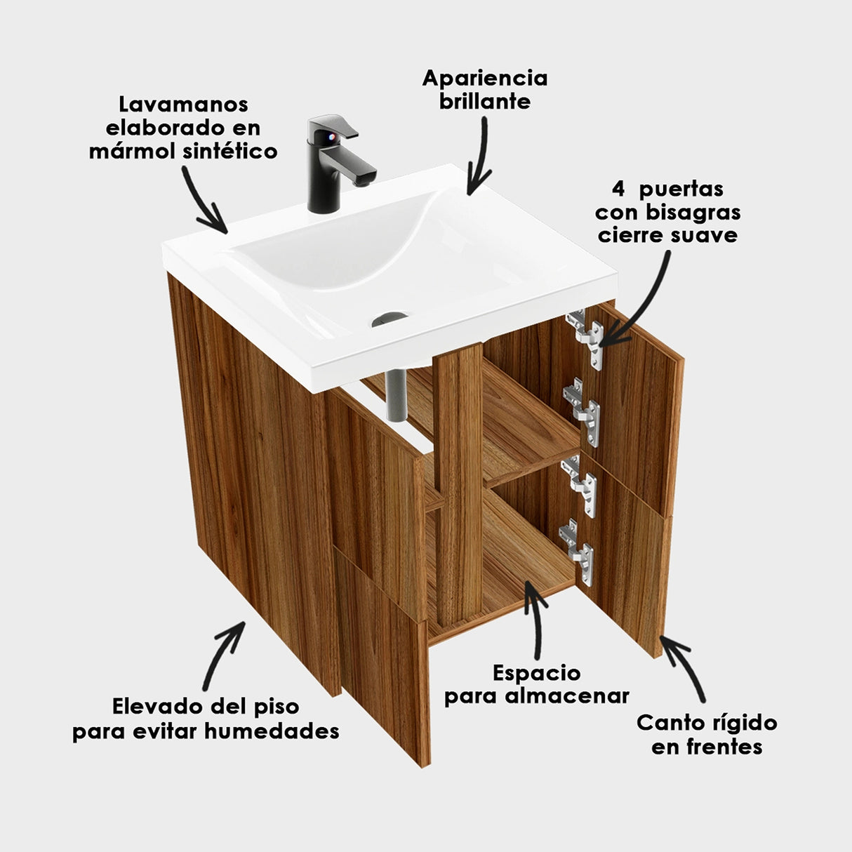 Kit Mueble con Lavamanos Siena Gracia Sikuani y Blanco 46.8x42.4cm Individual con Un Cajón