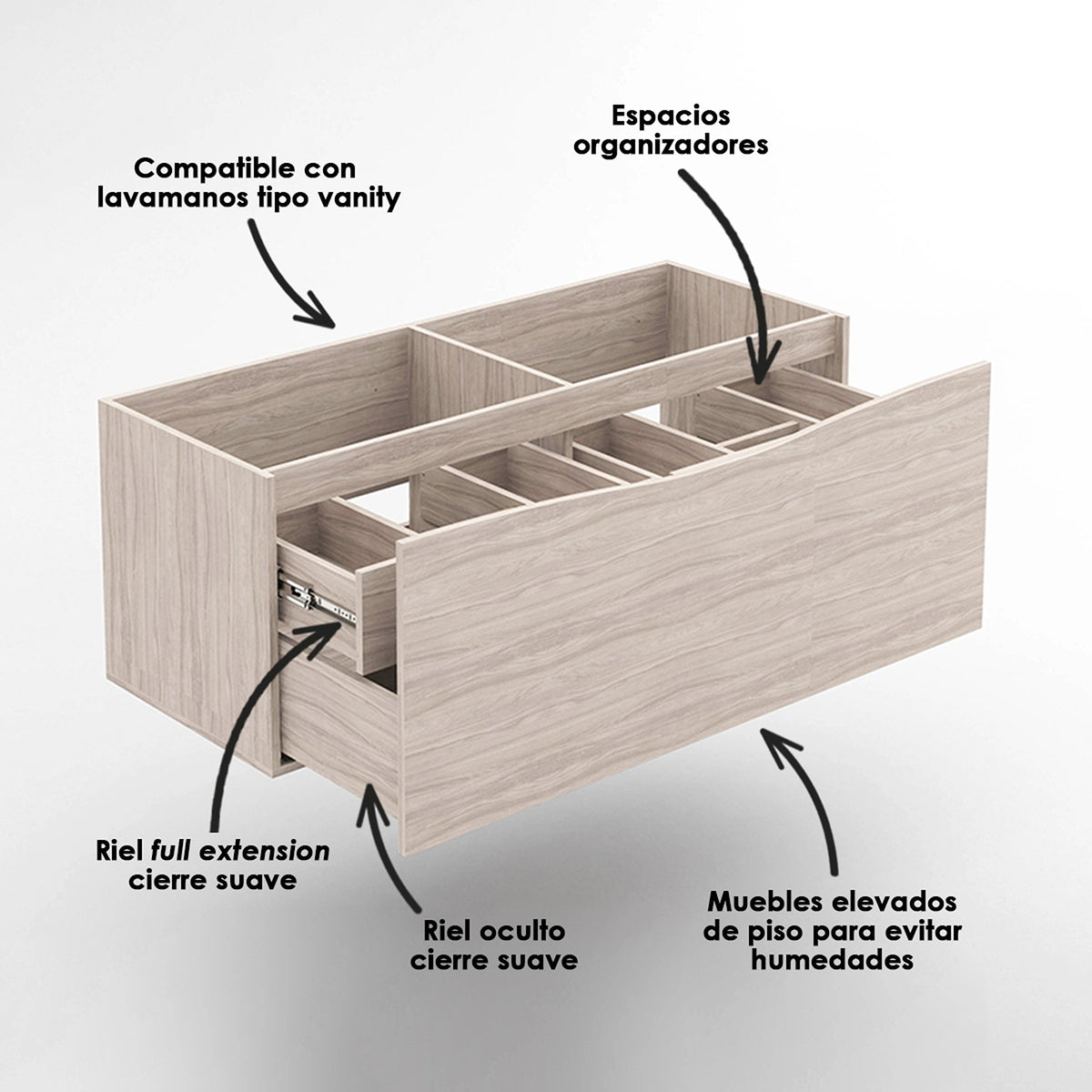 Kit Mueble con Lavamanos Siena Soder Mali y Blanco 123.4x47.6cm Dobles con Un Cajón
