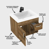 Kit Mueble con Lavamanos Siena Gracia Sikuani y Blanco 62.4x47.6cm Individual con Un Cajón