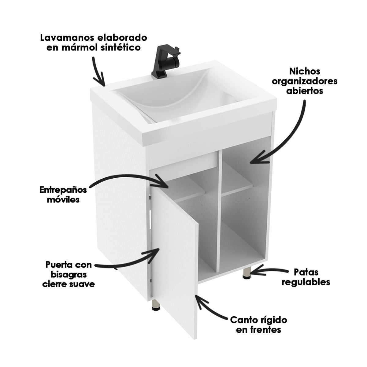 Kit Mueble con Lavamanos Siena Blanco 61.8x47.4cm Individual con Dos Cajones