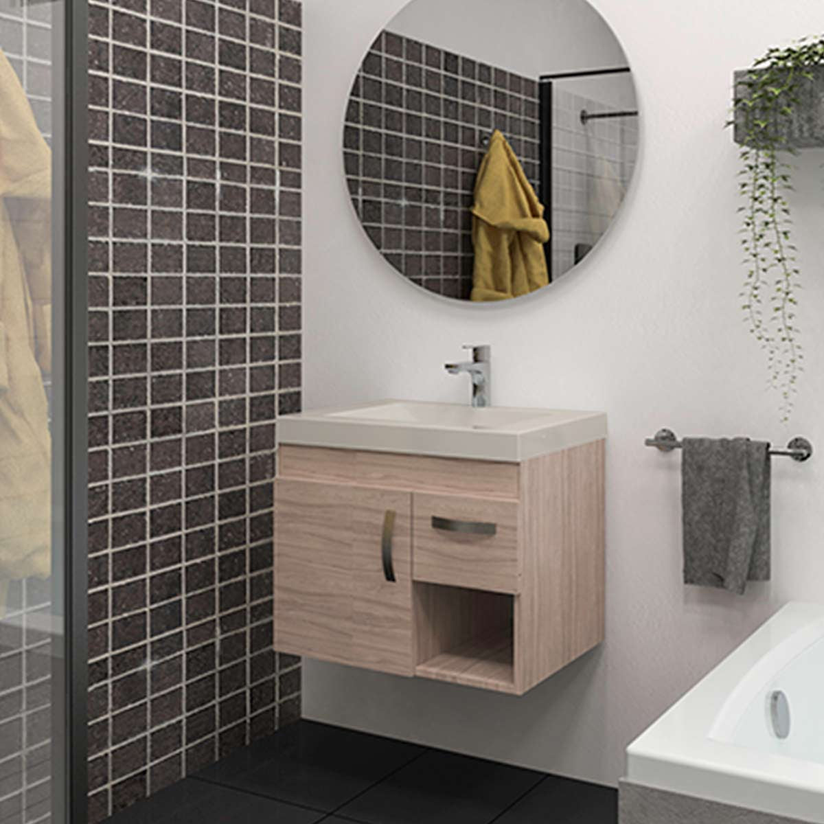 Kit Mueble con Lavamanos Siena Soder Mali y Marfil 62.4x47.6cm Individual con Un Cajón
