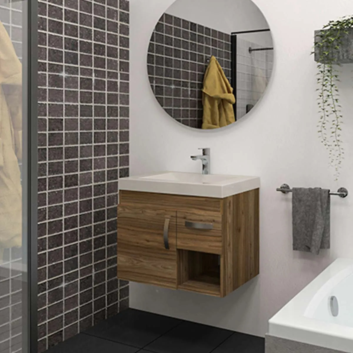 Kit Mueble con Lavamanos Siena Gracia Sikuani y Marfil 62.4x47.6cm Individual con Un Cajón