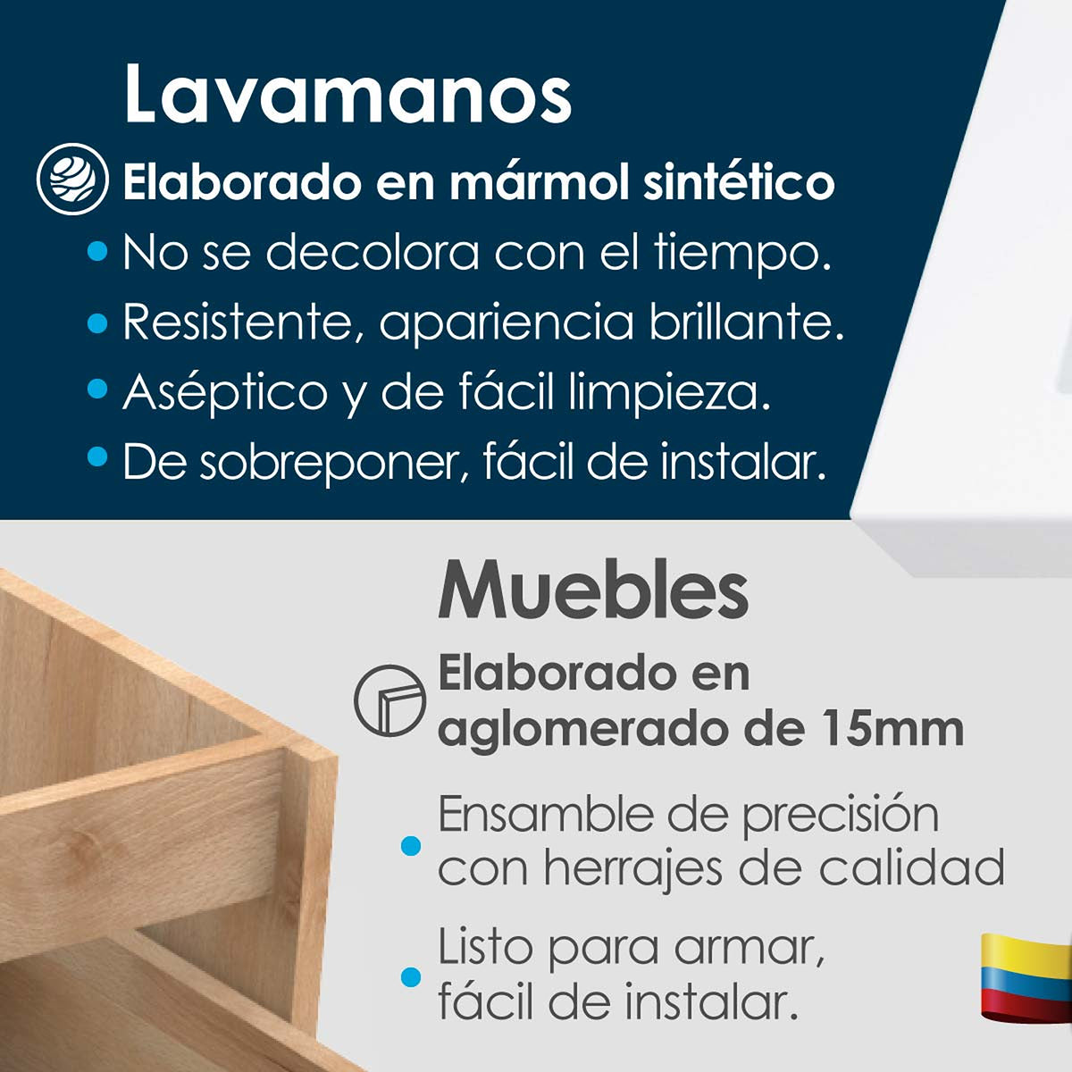 Kit Mueble con Lavamanos Siena Nardo y Marfil 61.8x47.4cm Individual con Dos Cajones