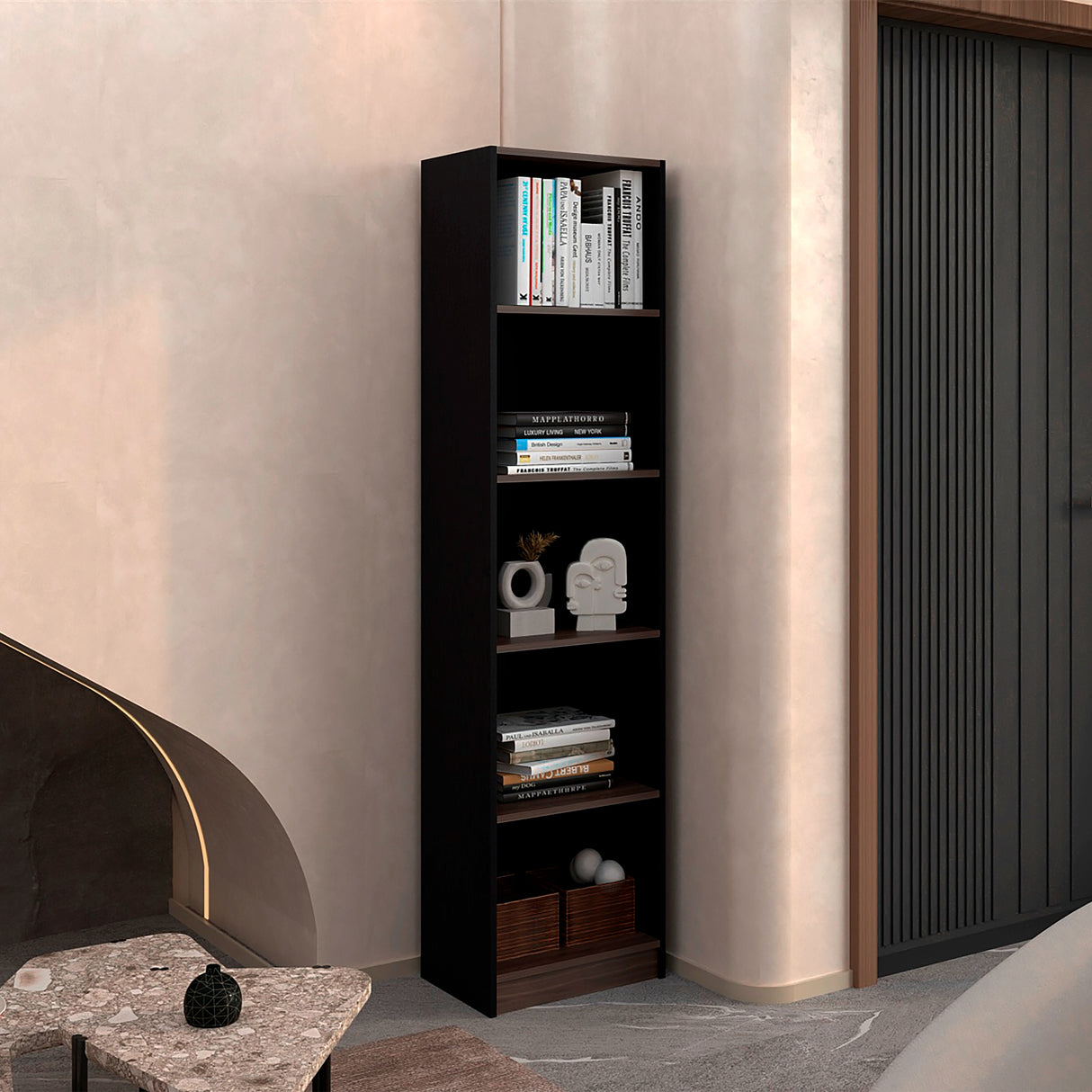 Estante Home E2 Wengue y Milan 45x180.6cm Rectangular con Cinco Compartimientos y con Cuatro Entrepaños