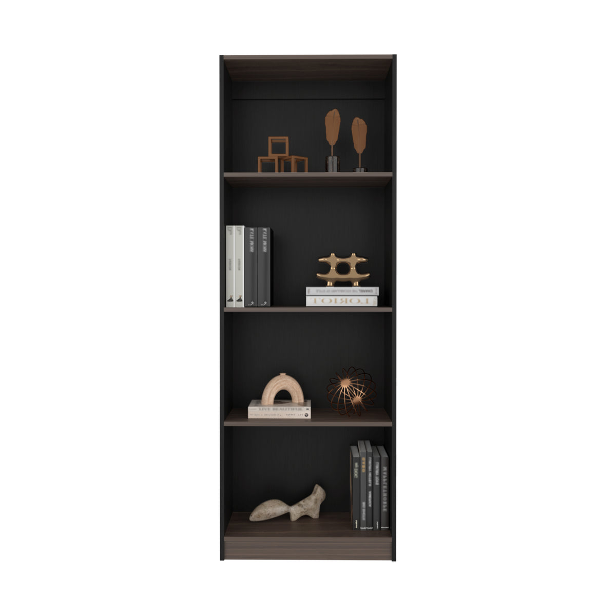 Estante Home E1 Wengue y Milan 62.8x180.6cm Rectangular con Cuatro Compartimientos y con Tres Entrepaños