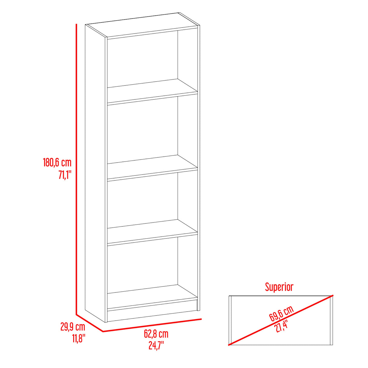 Estante Home E1 Wengue y Milan 62.8x180.6cm Rectangular con Cuatro Compartimientos y con Tres Entrepaños