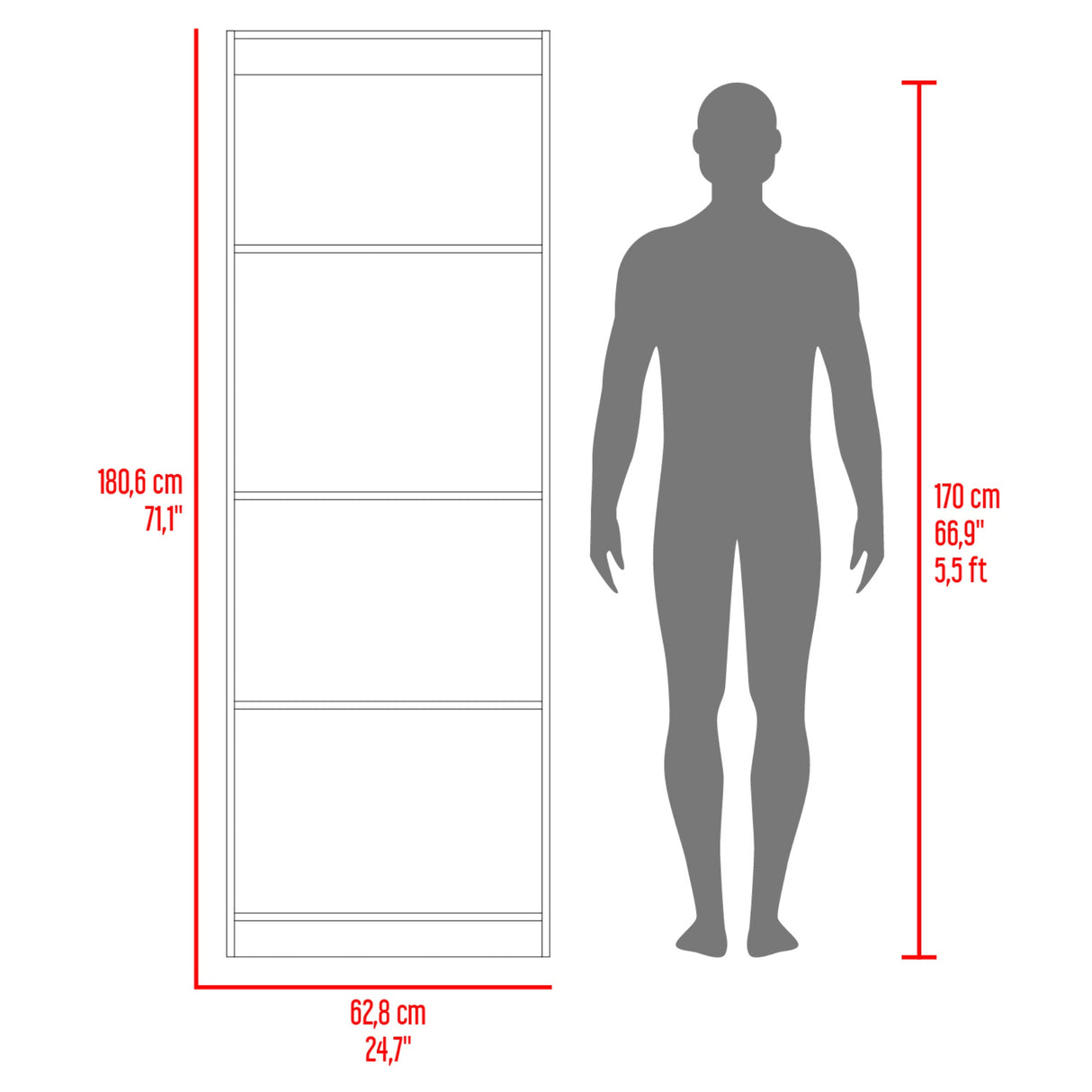Estante Home E1 Wengue y Milan 62.8x180.6cm Rectangular con Cuatro Compartimientos y con Tres Entrepaños