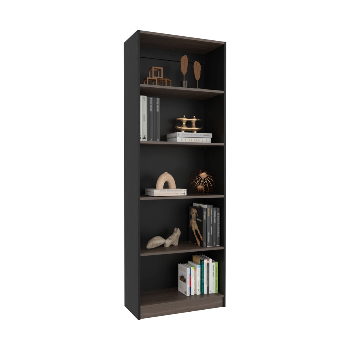 Estante Home E3 Wengue y Milan 62.8x180.6cm Rectangular con Cinco Compartimientos y con Cuatro Entrepaños