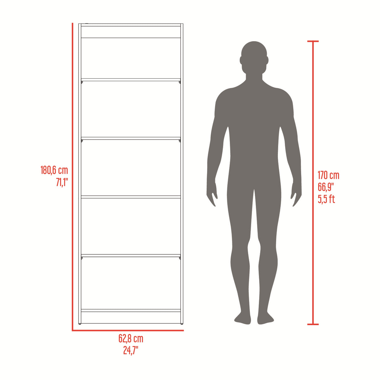 Estante Home E3 Wengue y Milan 62.8x180.6cm Rectangular con Cinco Compartimientos y con Cuatro Entrepaños