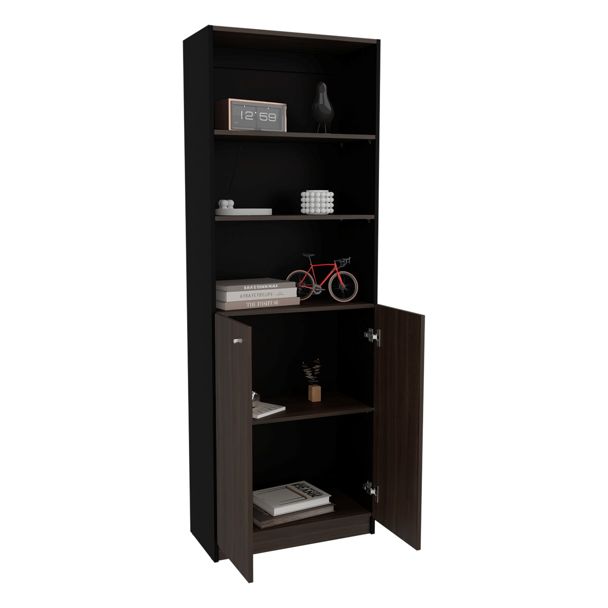 Estante Home E4 Wengue y Milan 62.8x180.6cm Rectangular con Tres Compartimientos y con Tres Entrepaños