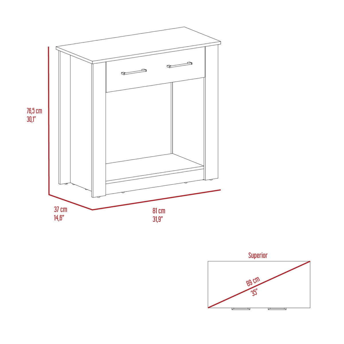 Bifé Pisa Wengue y Fresno 81x76.5cm con Un Cajón
