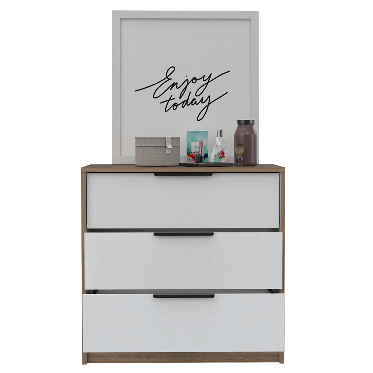 Cómoda Kaia Miel y Blanco 70x68.7cm de Tres Hileras con Tres Cajones