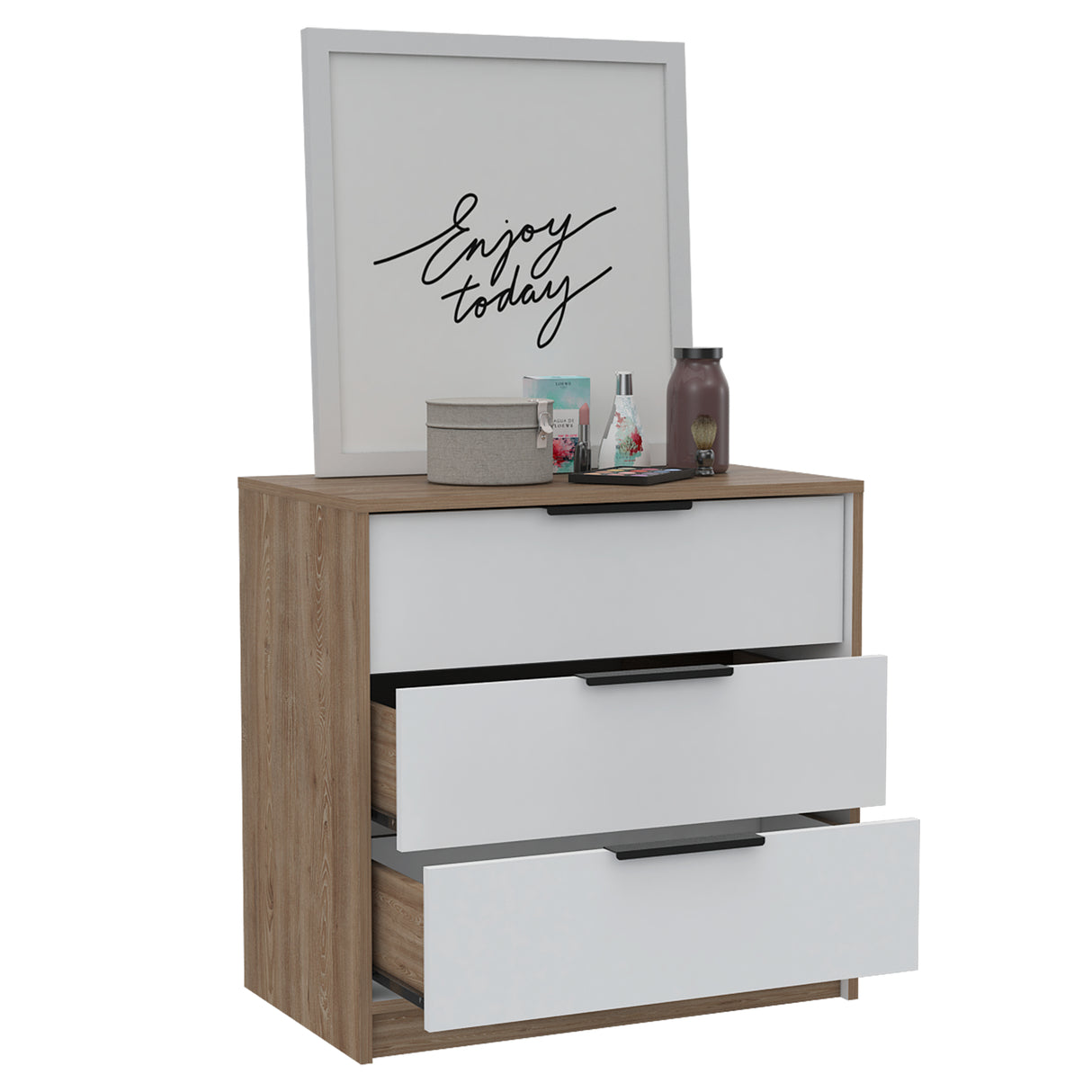 Cómoda Kaia Miel y Blanco 70x68.7cm de Tres Hileras con Tres Cajones