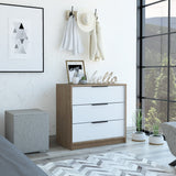 Cómoda Kaia Miel y Blanco 70x68.7cm de Tres Hileras con Tres Cajones
