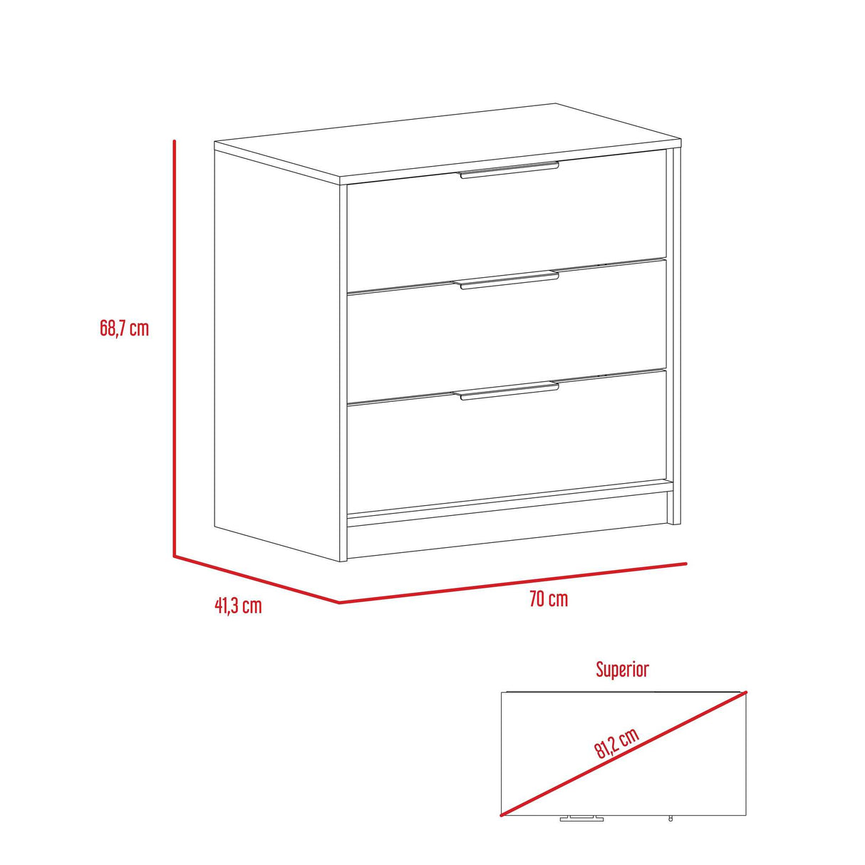 Cómoda Kaia Miel y Blanco 70x68.7cm de Tres Hileras con Tres Cajones