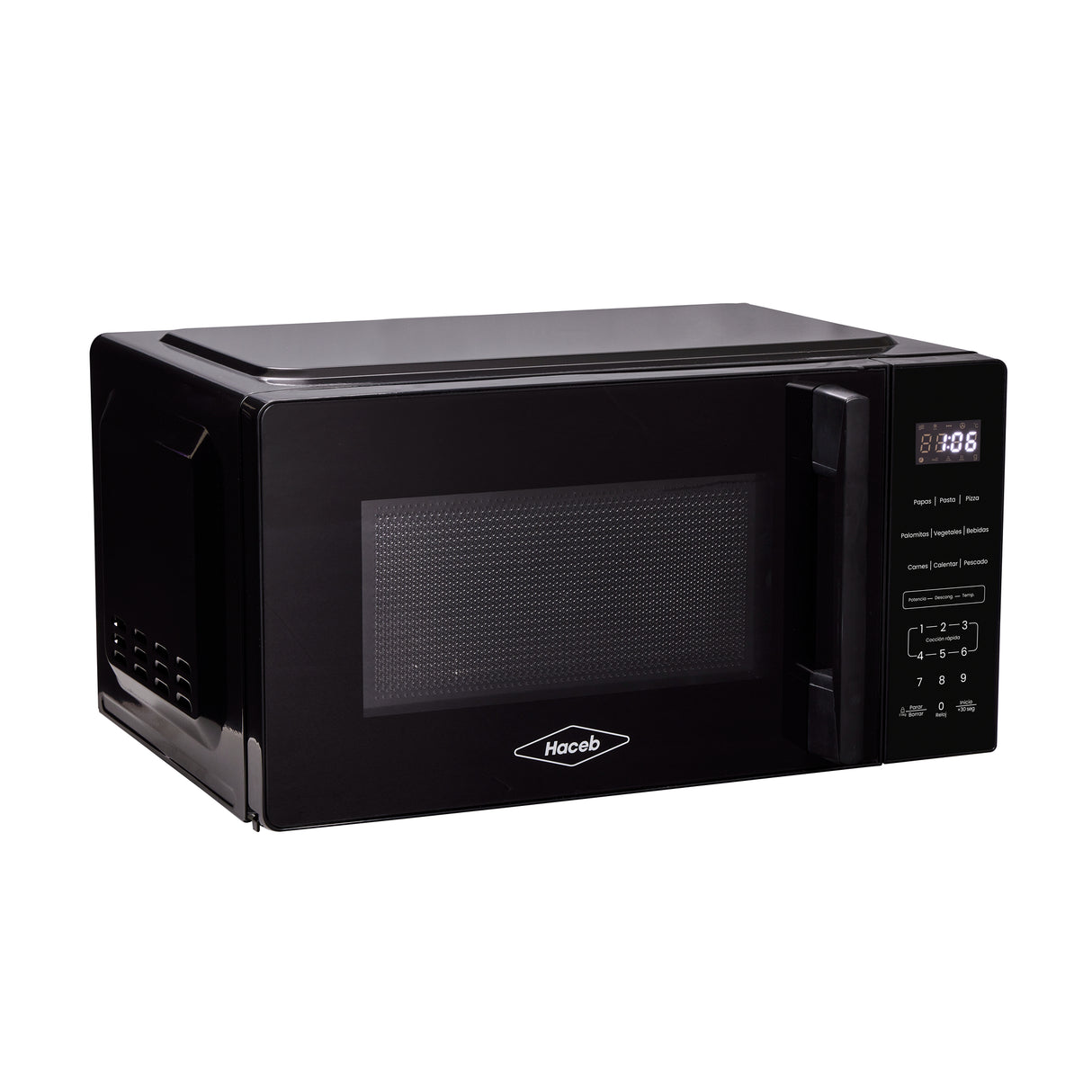 Horno Microondas Haceb de Manija Negro 44x24cm de 20 Litros 120 Voltios con Ocho Funciones Preconfiguradas