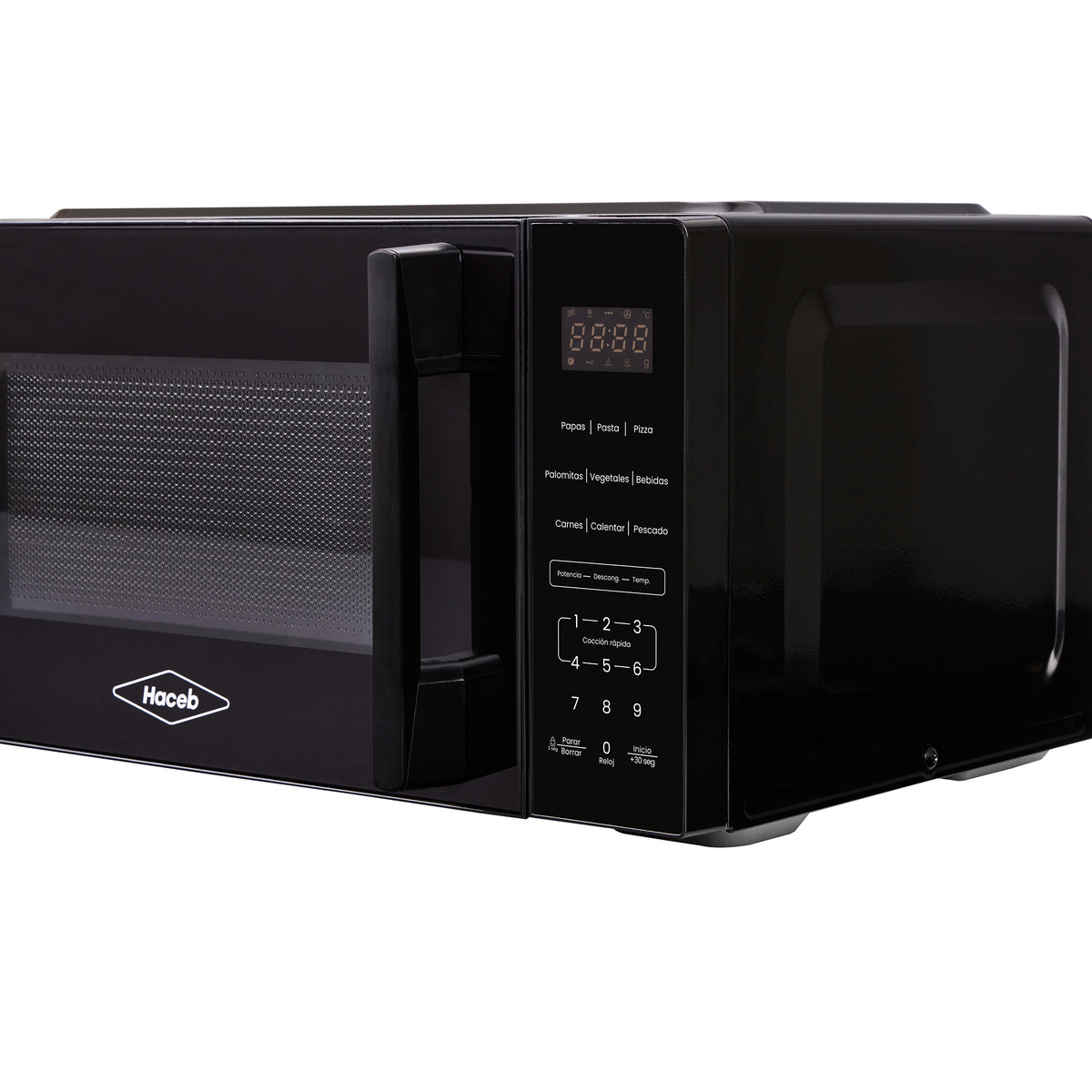 Horno Microondas Haceb de Manija Negro 44x24cm de 20 Litros 120 Voltios con Ocho Funciones Preconfiguradas