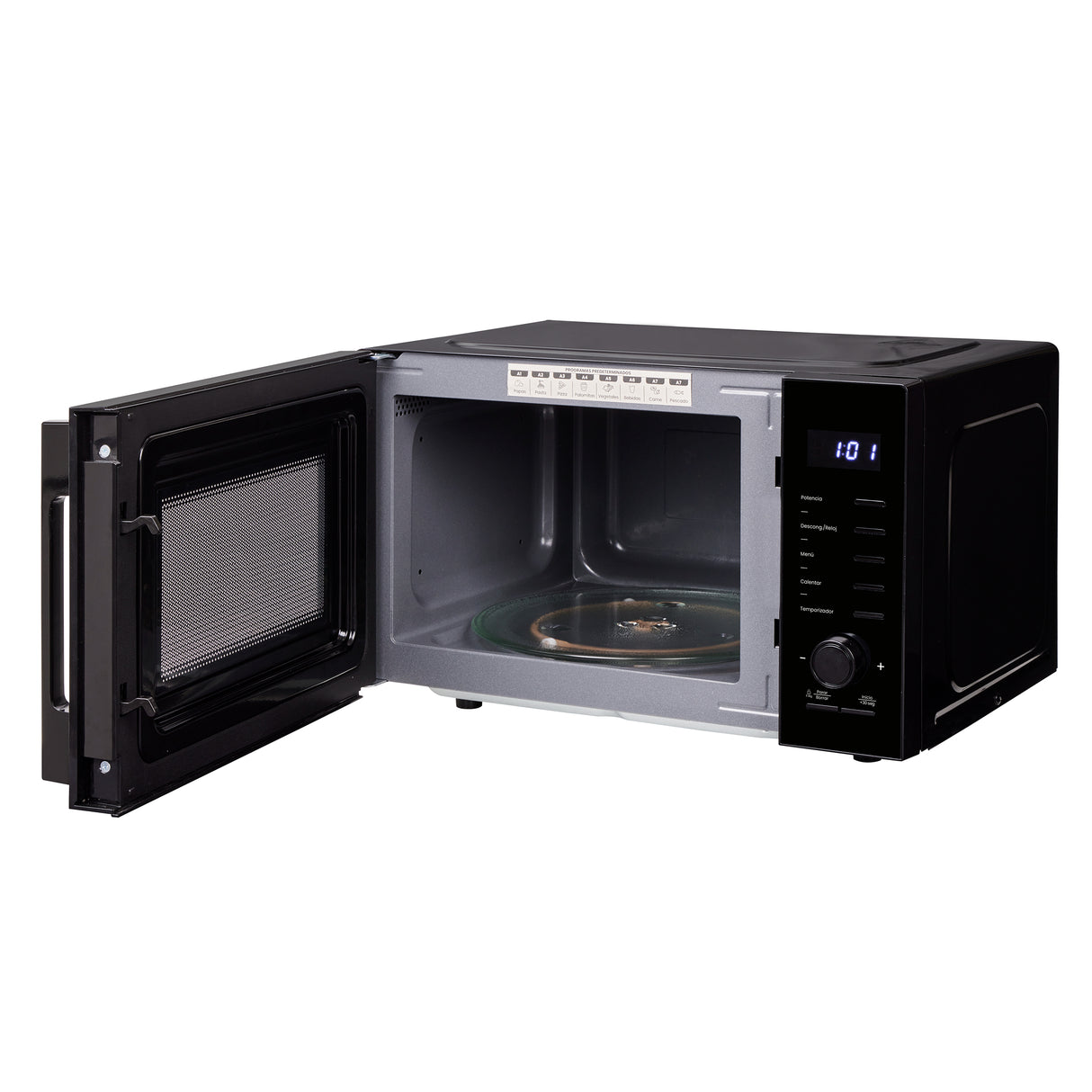 Horno Microondas Haceb de Perilla Negro 54x29cm de 25 Litros 120 Voltios con Ocho Funciones Preconfiguradas