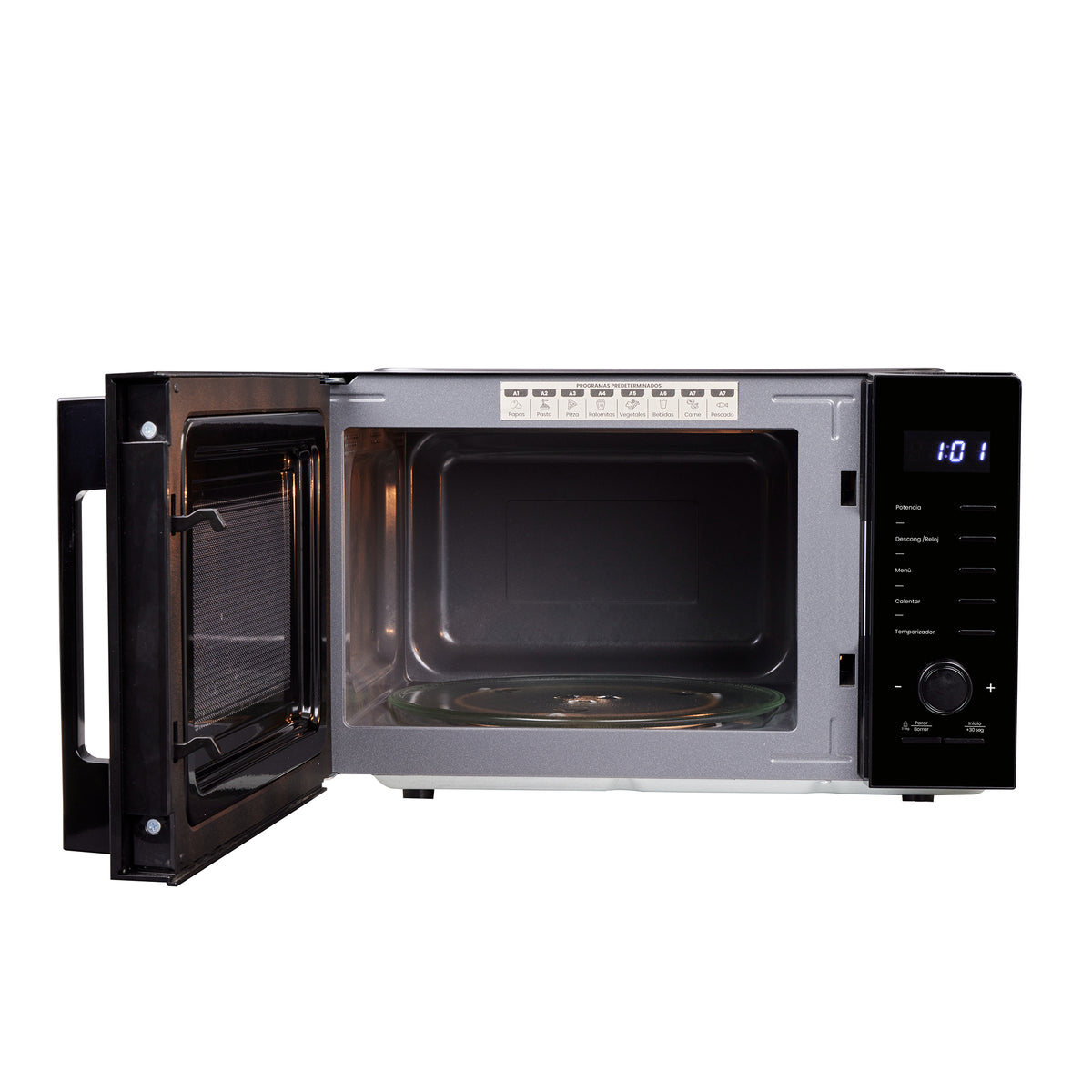 Horno Microondas Haceb de Perilla Negro 54x29cm de 25 Litros 120 Voltios con Ocho Funciones Preconfiguradas